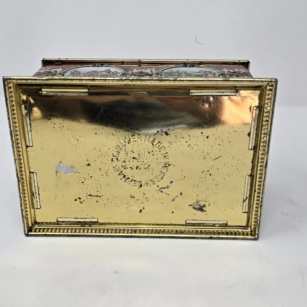 Vintage klann quality biscuit candy metal tin hinged lid western‎ germany
